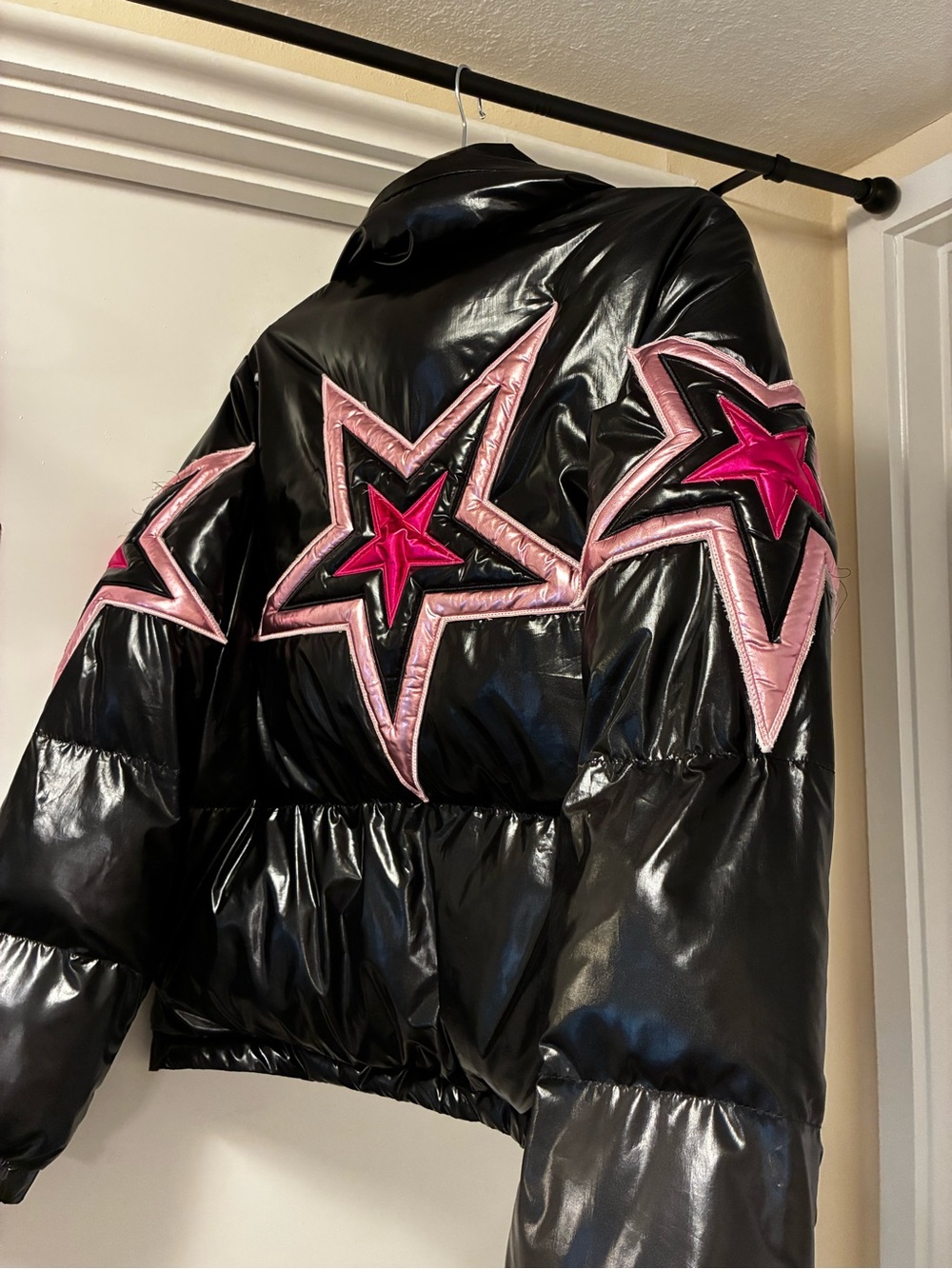 Y2K Whimsical Black Pink Streetwear Puffer Jacket